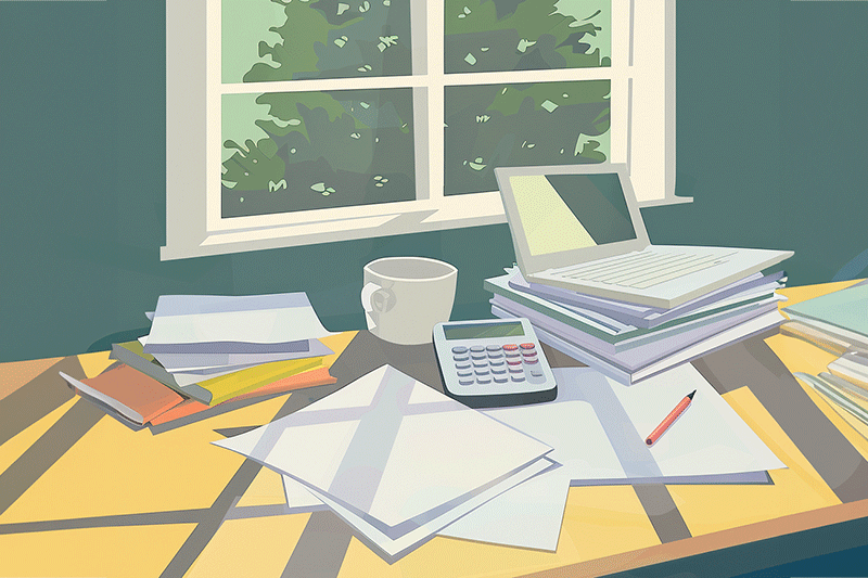 Required mortgage application documents illustration of papers calculator computer on kitchen table with window view of trees
