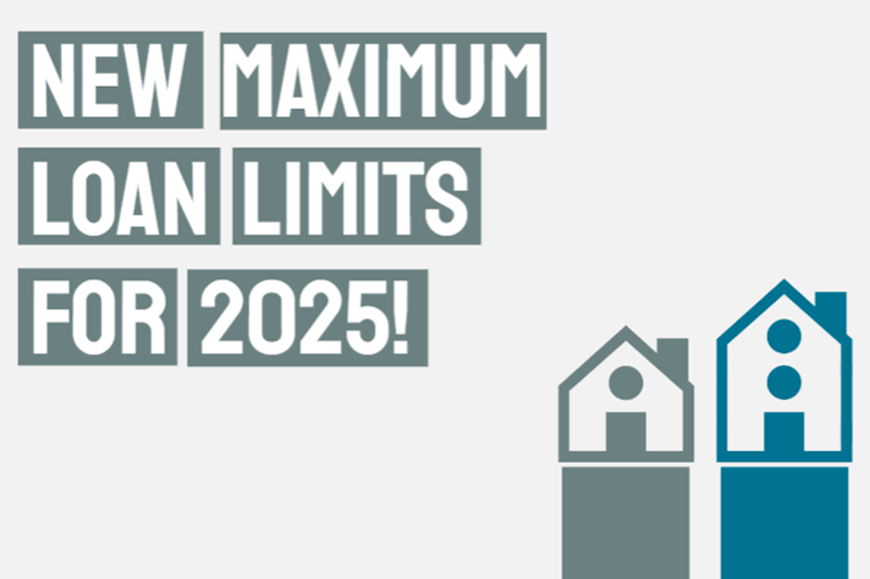 2025 Mortgage Loan Limits masthead illustration of a row of houses that cary in size to represent homes of different values or costs.